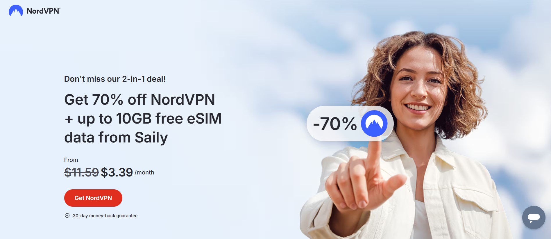 Home page of the NordVPN website.