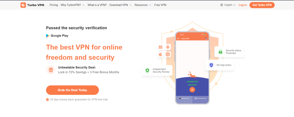 Turbo VPN main page.