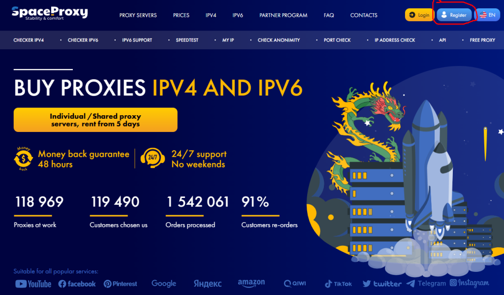 SpaceProxy how to register.
