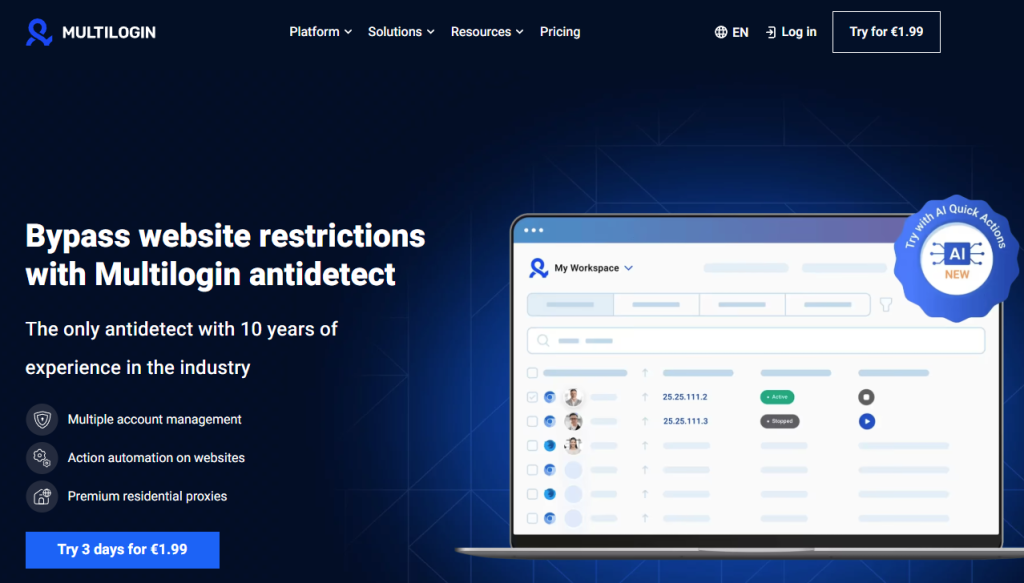 Multilogin X main page website.